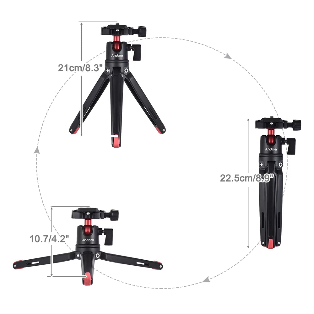 Andoer Mini Handheld Travel Tabletop Tripod Stand with Ball Head for Canon Nikon Sony DSLR Mirrorless Camcorder for Iphone X 8